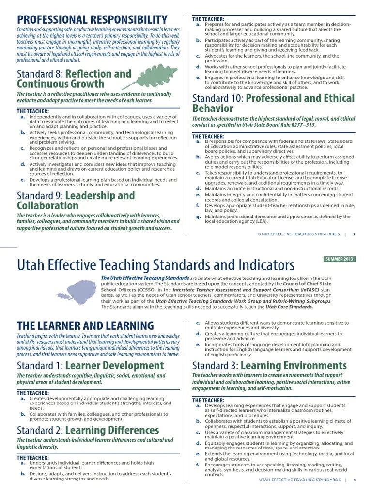 utah effective teaching standards Educational Assessment Learning