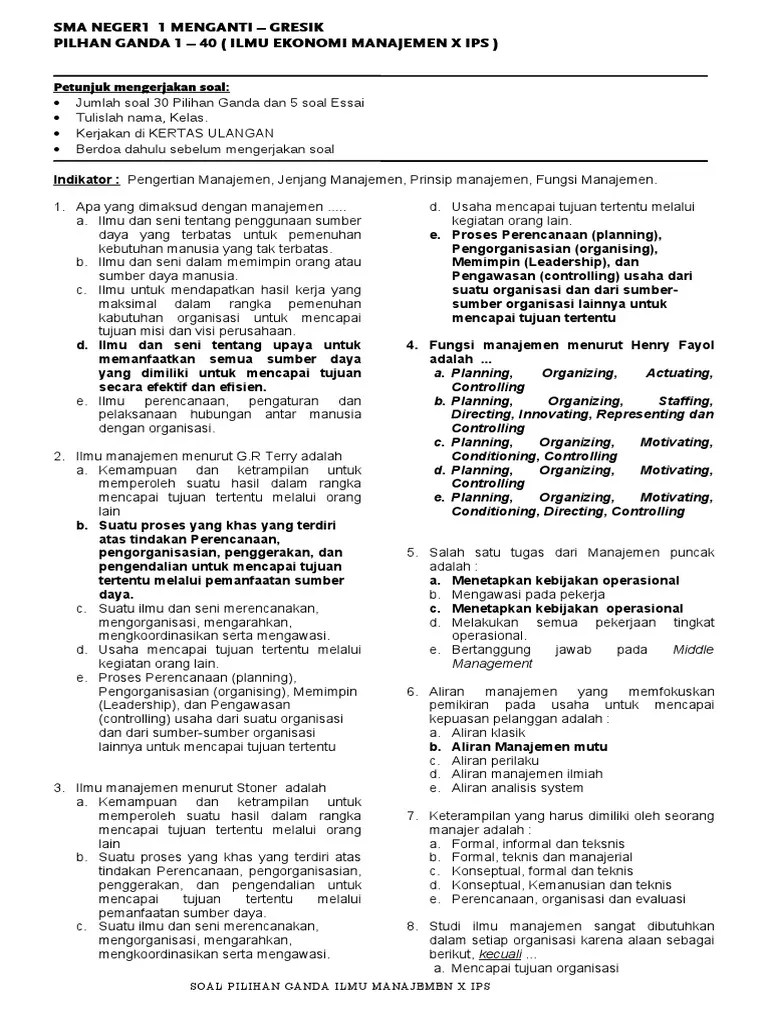 Contoh-Soal Manajemen Ips X Smanim | PDF