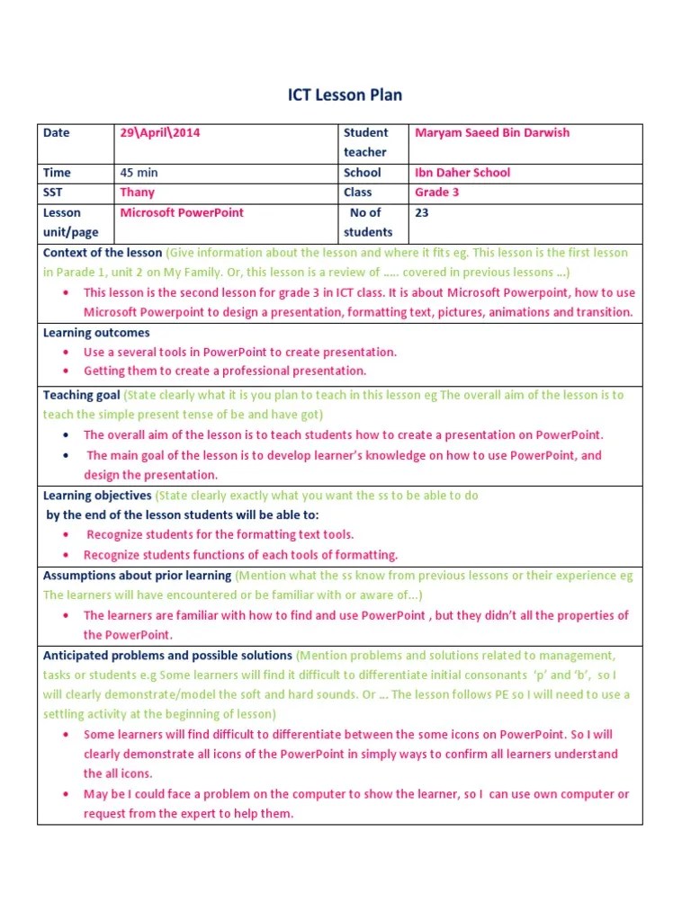 Ict Lesson Plan PDF Educational Technology Lesson Plan
