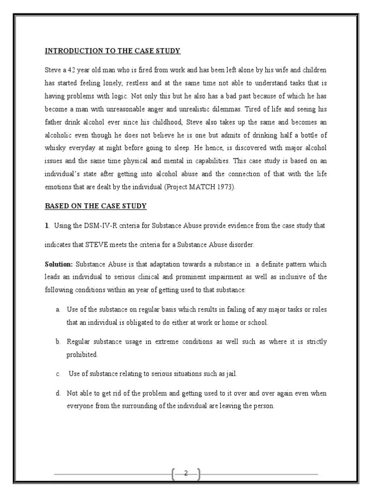 INTRODUCTION TO THE CASE STUDY Alcoholism Homework