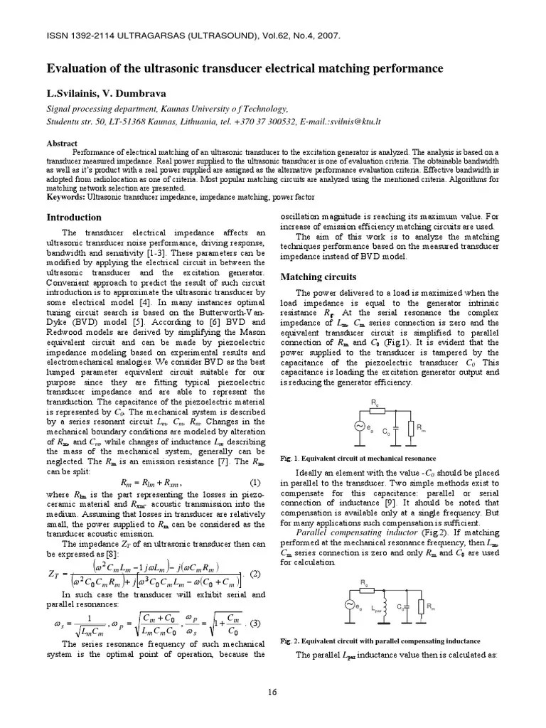 Evaluation of The Ultrasonic Transducer Electrical Matching Performance