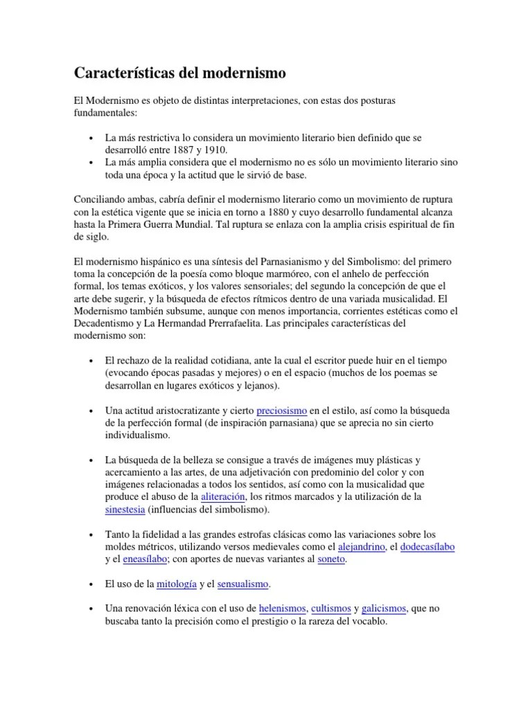 Características Del Modernismo Poesía Artes (General)