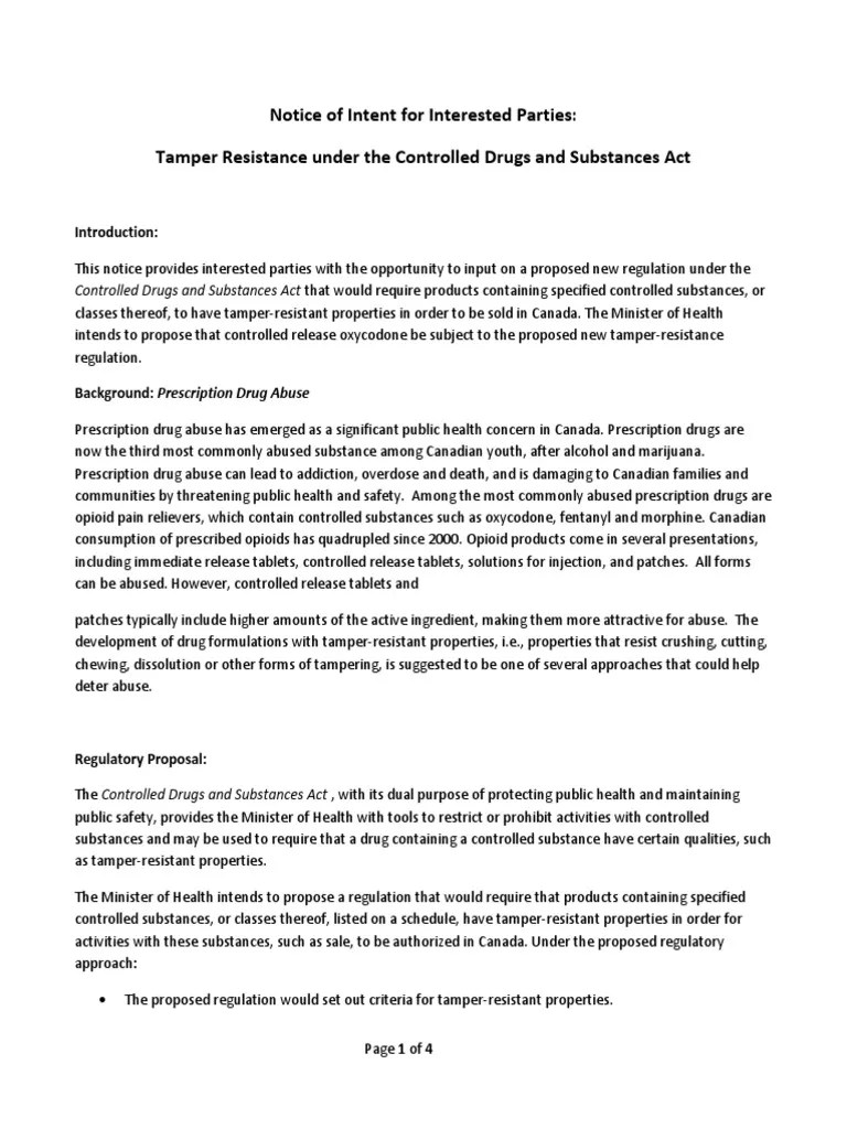 Notice of Intent Regarding TamperResistant Regulation PDF