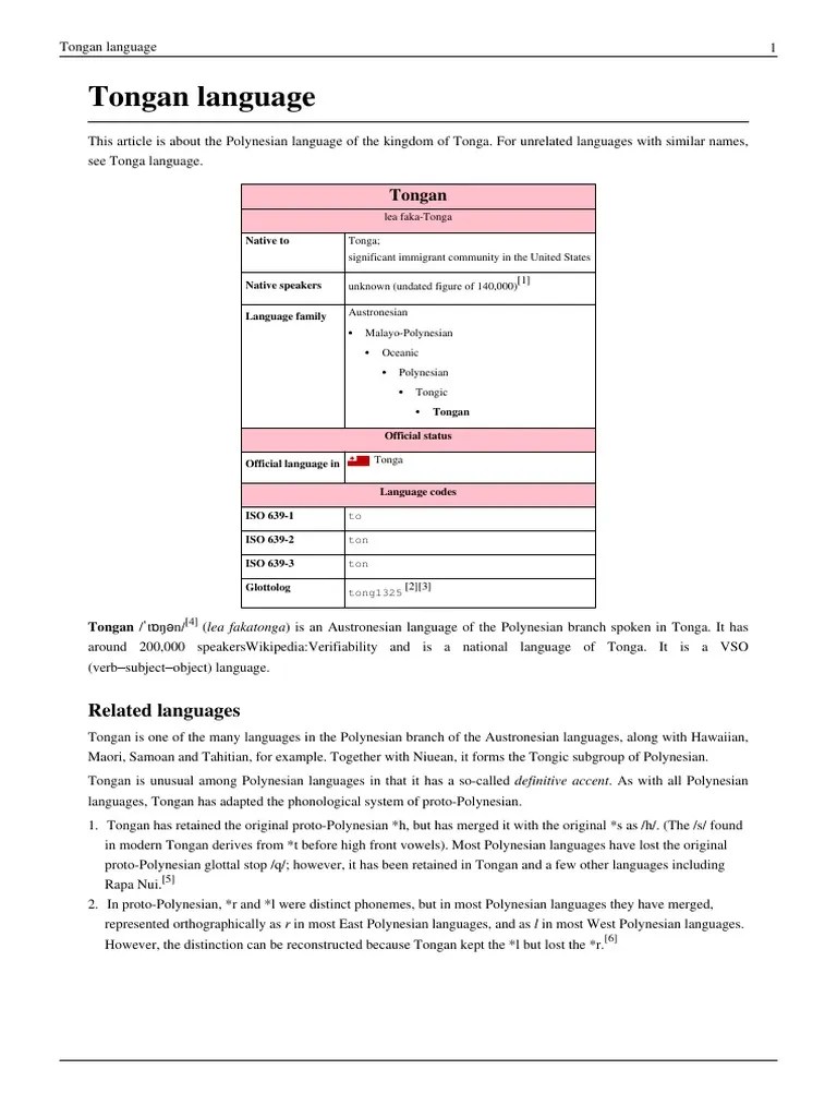 Tongan Language Polynesia Languages