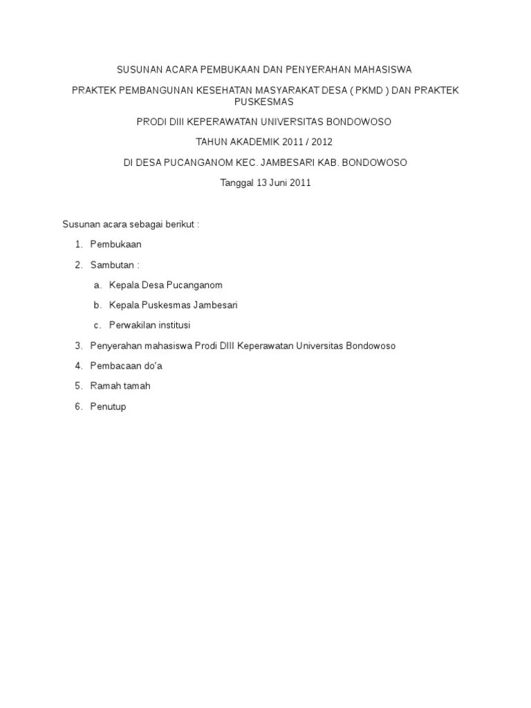 Susunan Acara Pembukaan Dan Penyerahan Mahasiswa | PDF