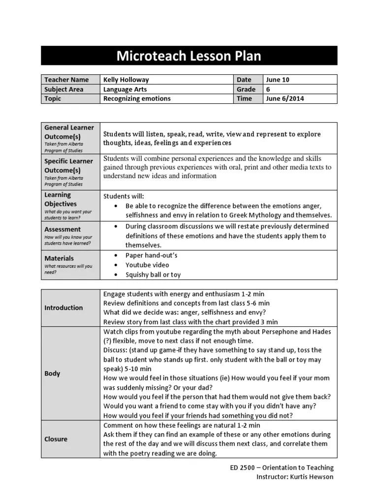 Microteach Lesson Plan Template PDF