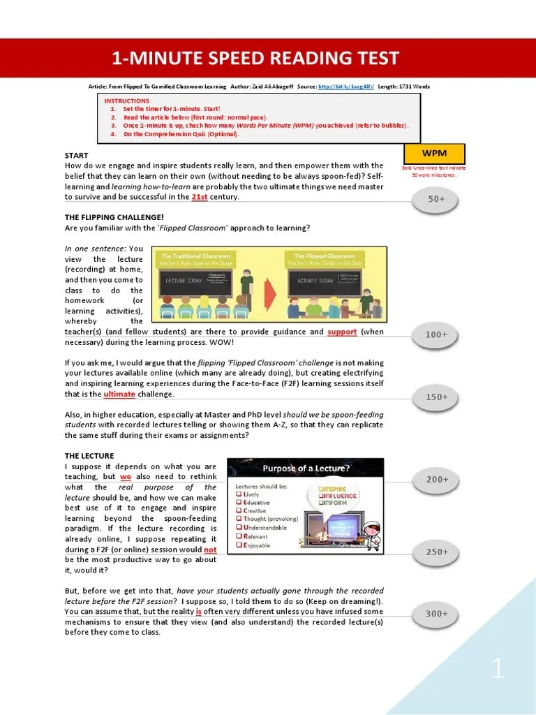 Speed Reading Test Lecture Classroom