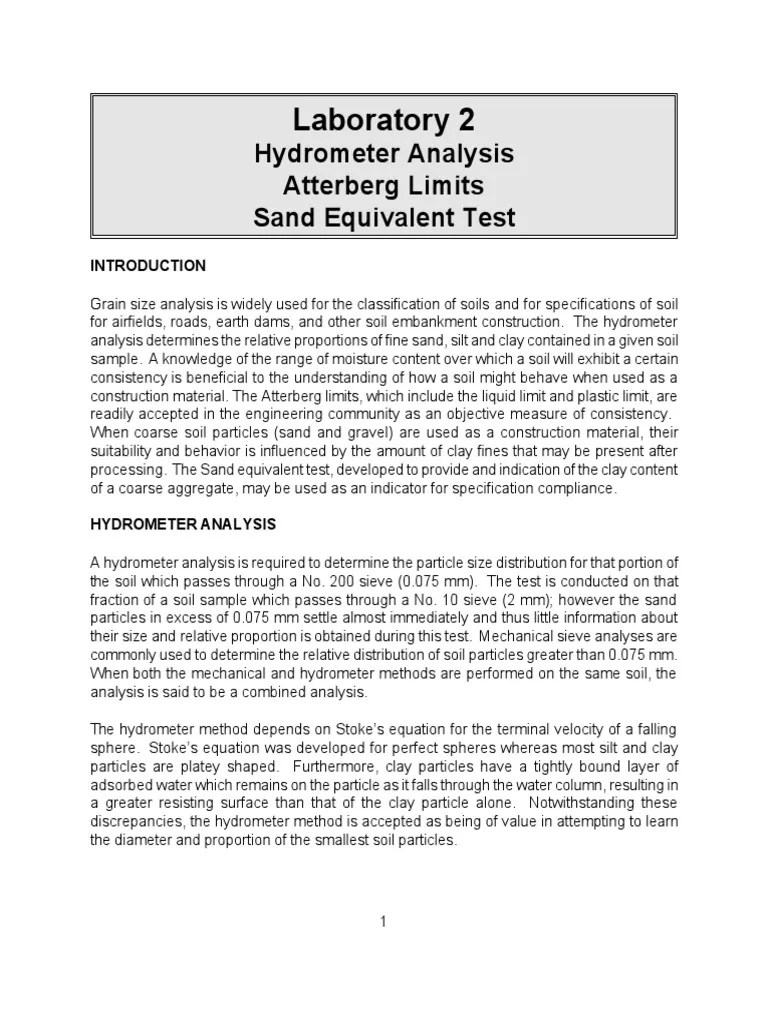 Hydrometer Report Natural Materials Soil