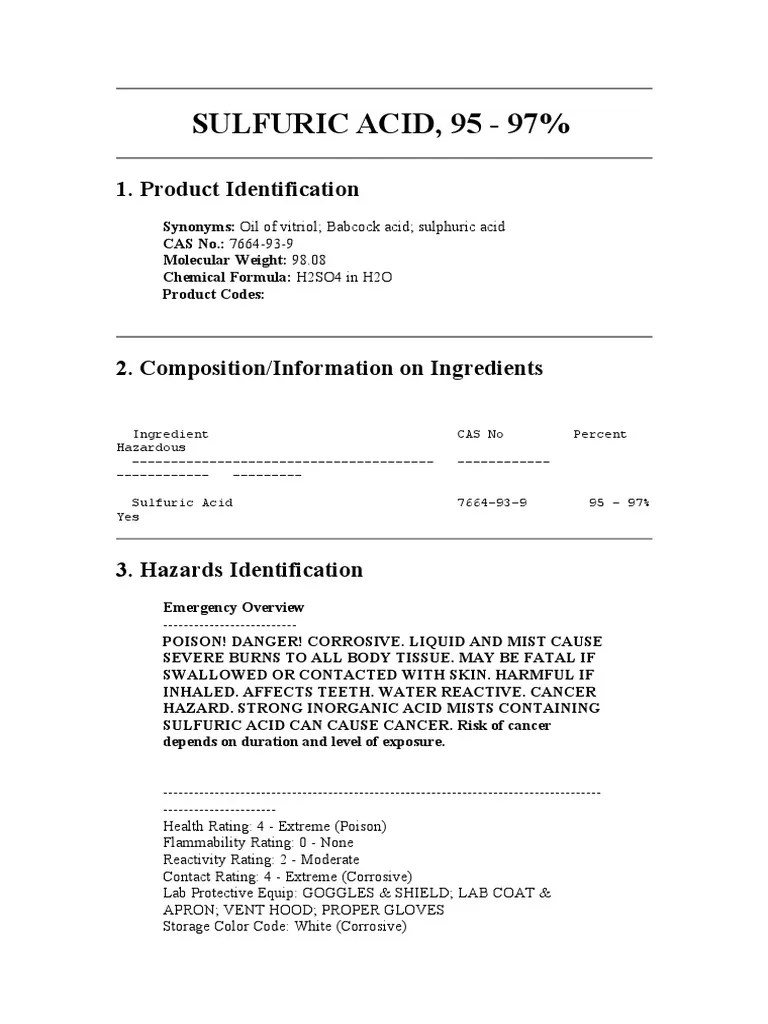 H2SO4MSDS Sulfuric Acid Chemical Substances