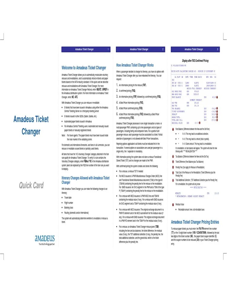 Amadeus Ticket Changer Quick Card Services (Economics) Technology