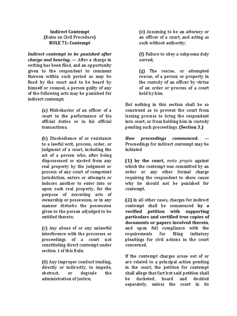 Indirect ContemptRule 71 (Rules of Court) Contempt Of Court Fine