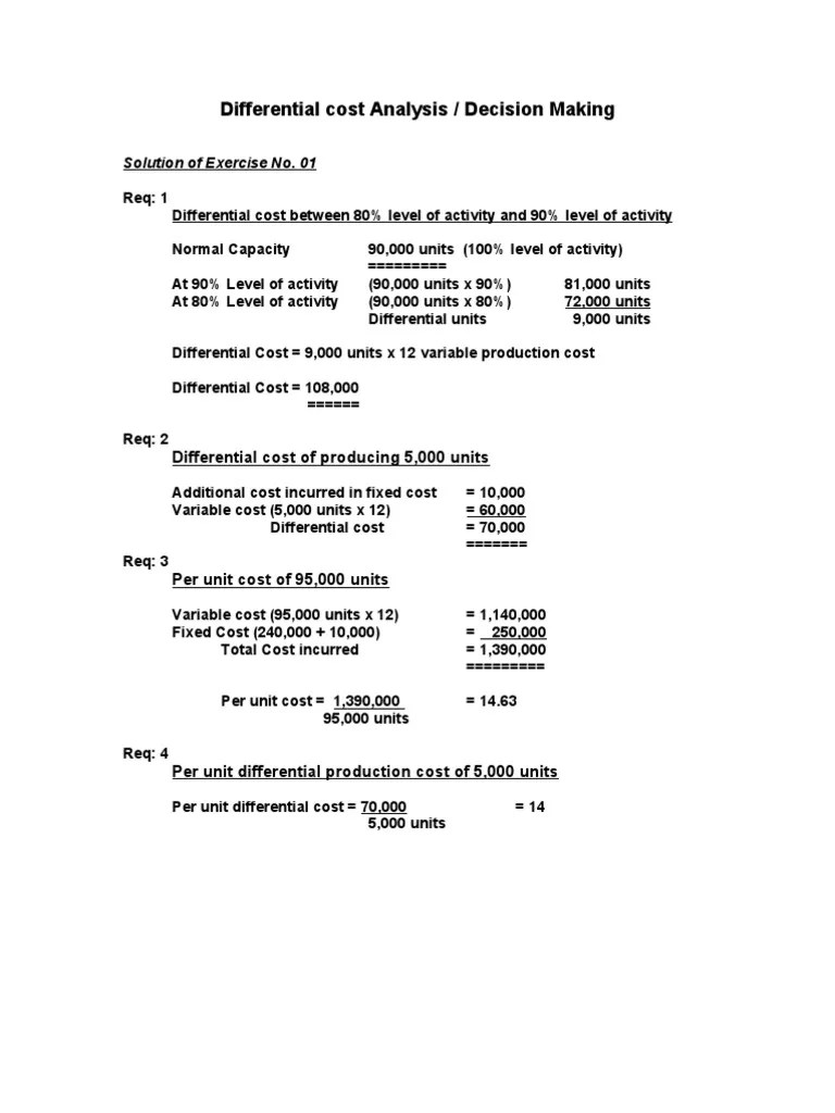 Differential Cost Analysis Examples Revenue Cost Of Goods Sold