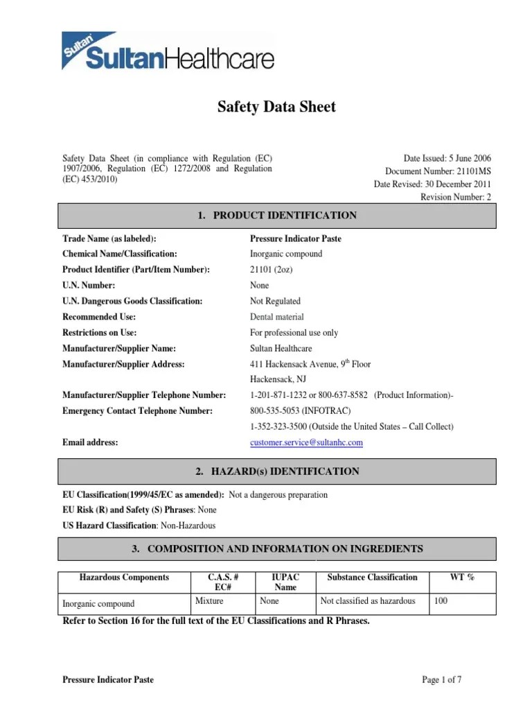 Pressure Indicator Paste Personal Protective Equipment Toxicity