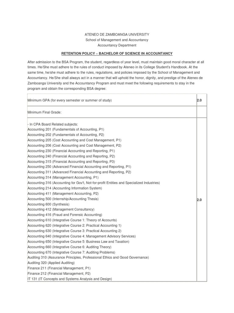 Retention Policy Bachelor of Science in Accountancy Economics