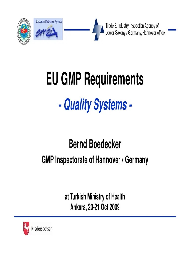 EU GMP RequirementsQuality Systems Risk Management Quality Assurance