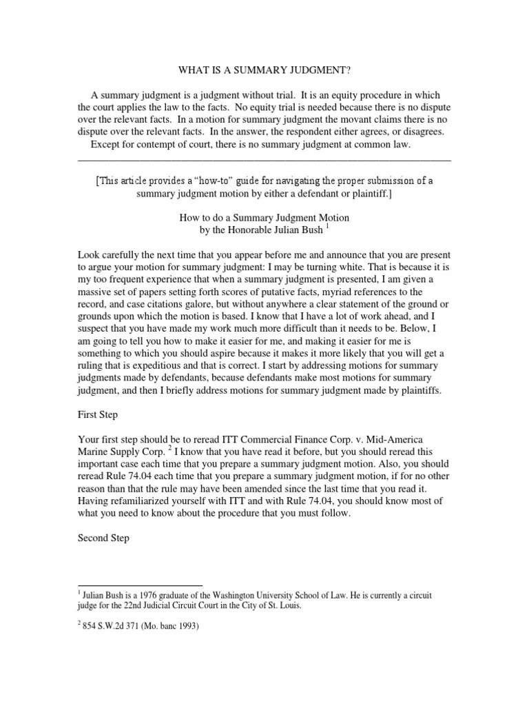 How To Do A Summary Judgment PDF Summary Judgment Pleading