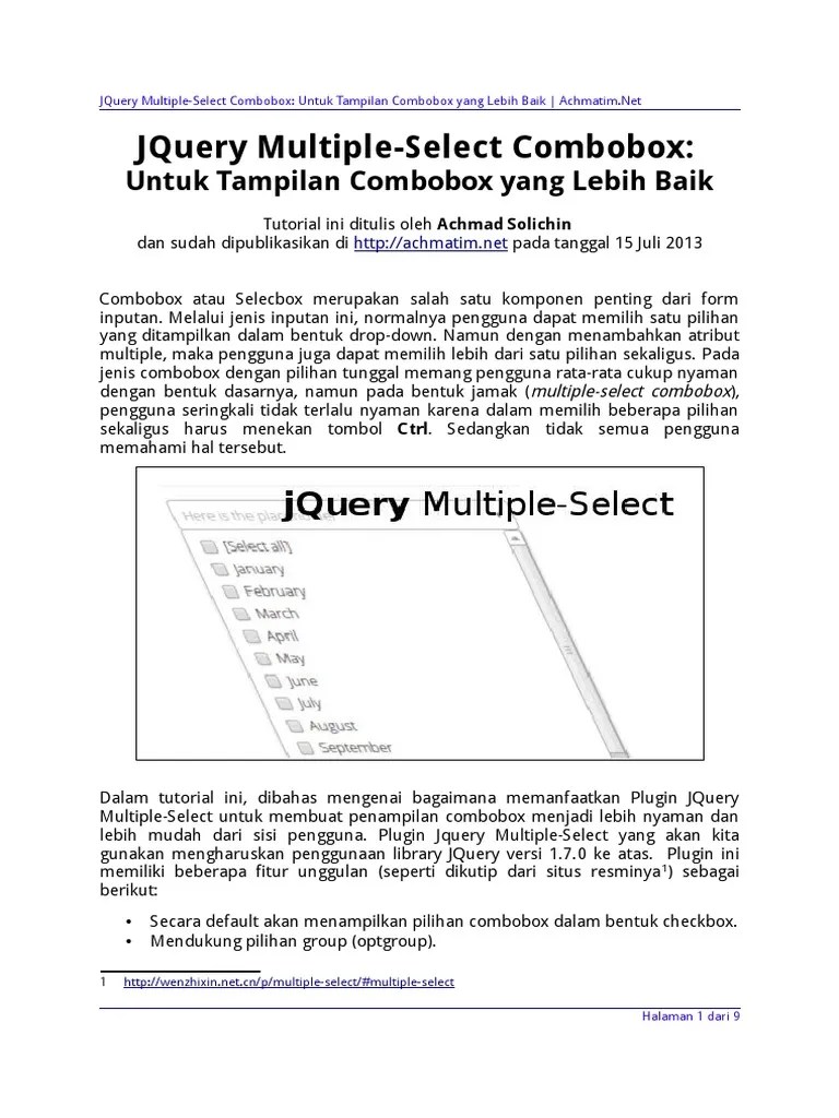 JQuery Multiple Select Combobox Untuk Tampilan Combobox Yang Lebih Baik