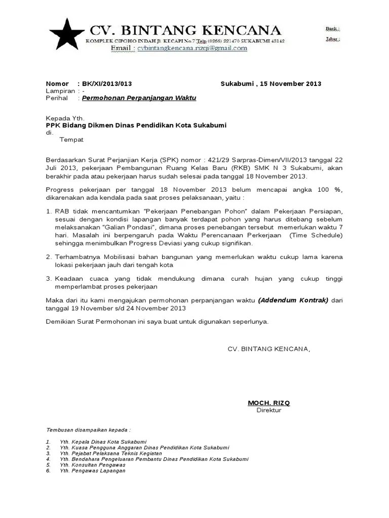 Surat Permohonan Perpanjangan Waktu Dri CV | PDF