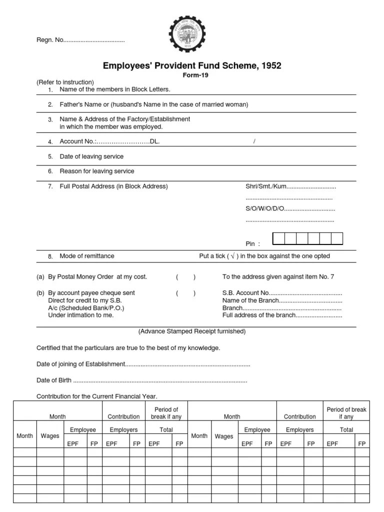 PF Form 19