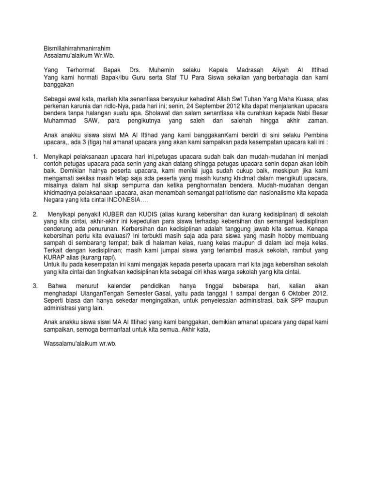 Teks Pidato Pembina Upacara Bendera Hari Senin Kumpulan Contoh Teks
