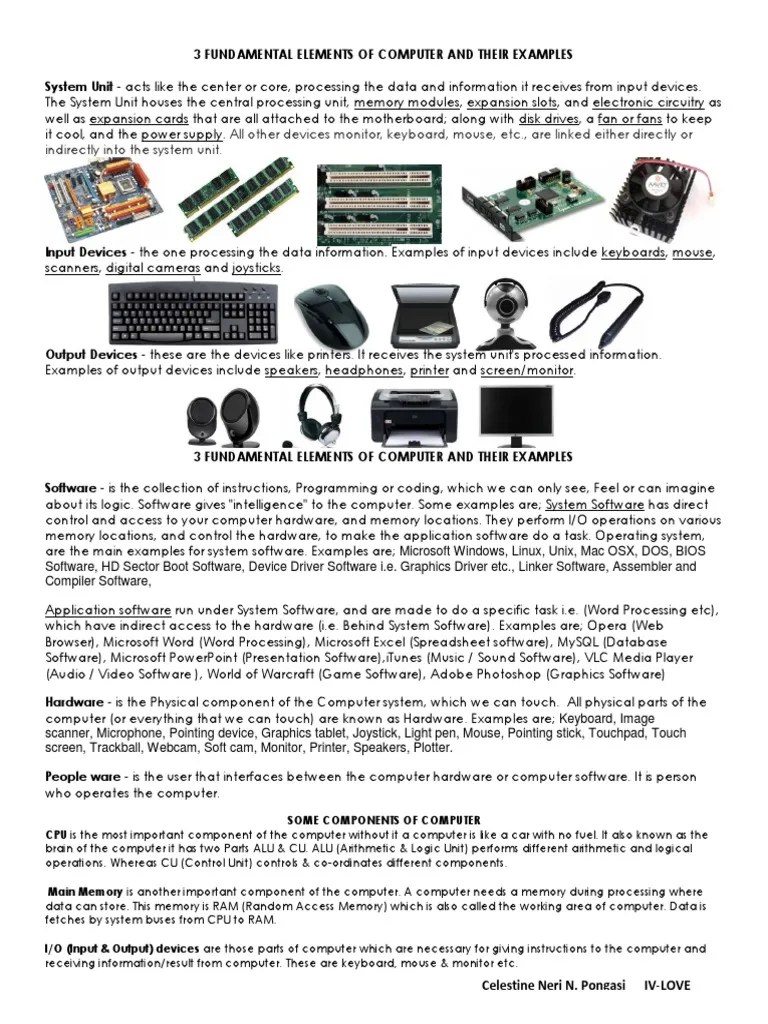 3 Fundamental Elements of Computer and Their Examples Computer