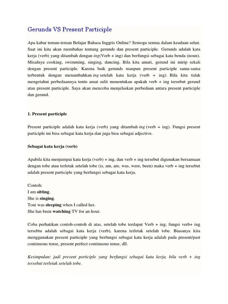 Gerunds Vs Present Participle | PDF