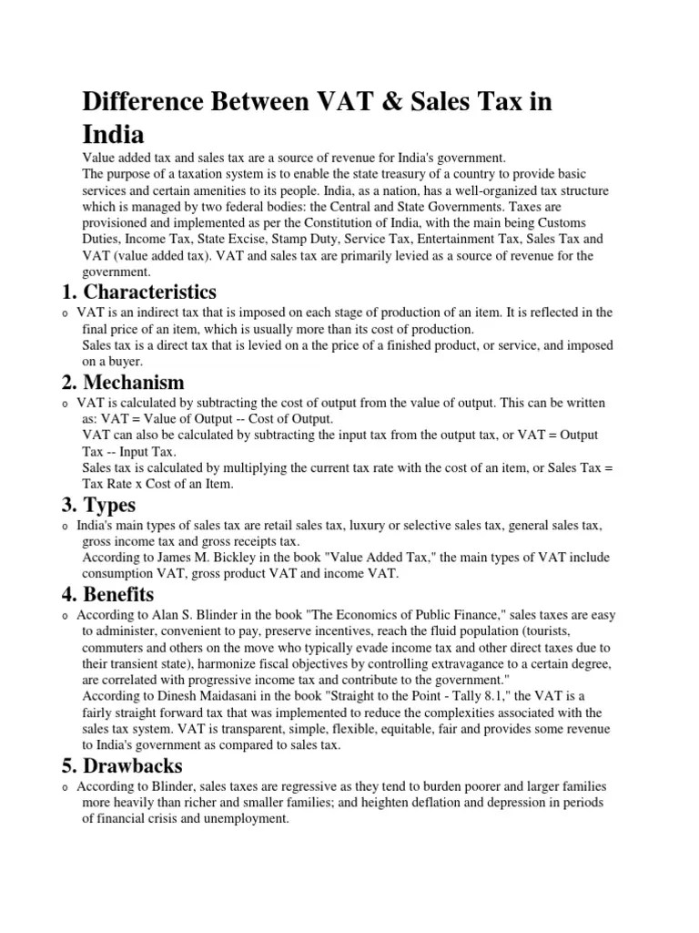 Difference Between VAT & Sales Tax Value Added Tax Sales Tax