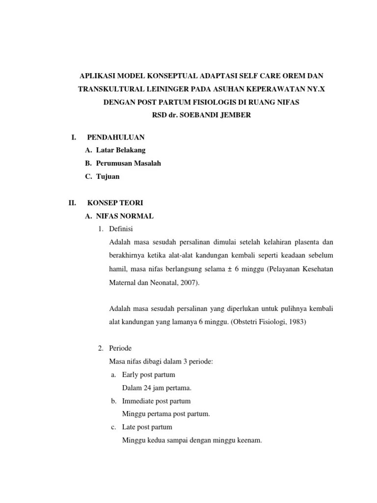 Aplikasi Model Konseptual Adaptasi Self Care Orem Dan