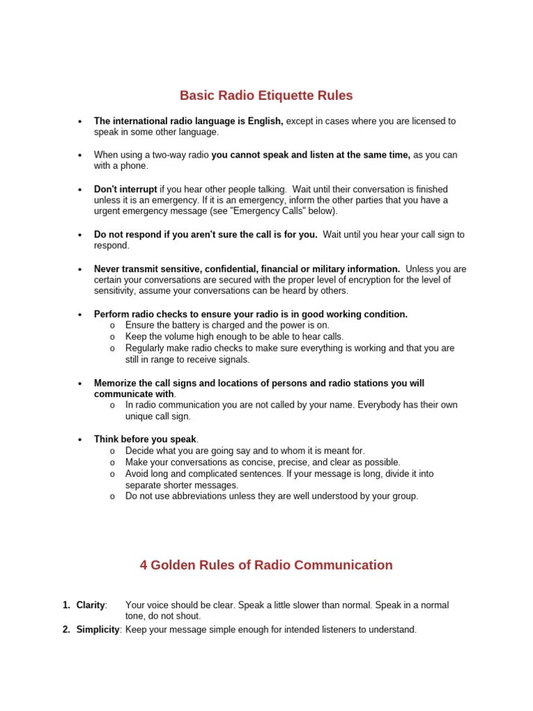 Basic Radio Etiquette Rules Radio Conversation