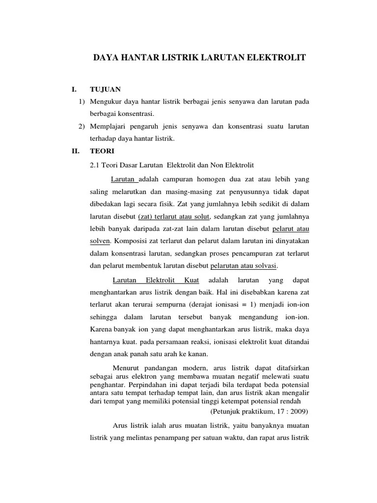 Dasar Teori Daya Hantar Listrik Larutan – Rasanya