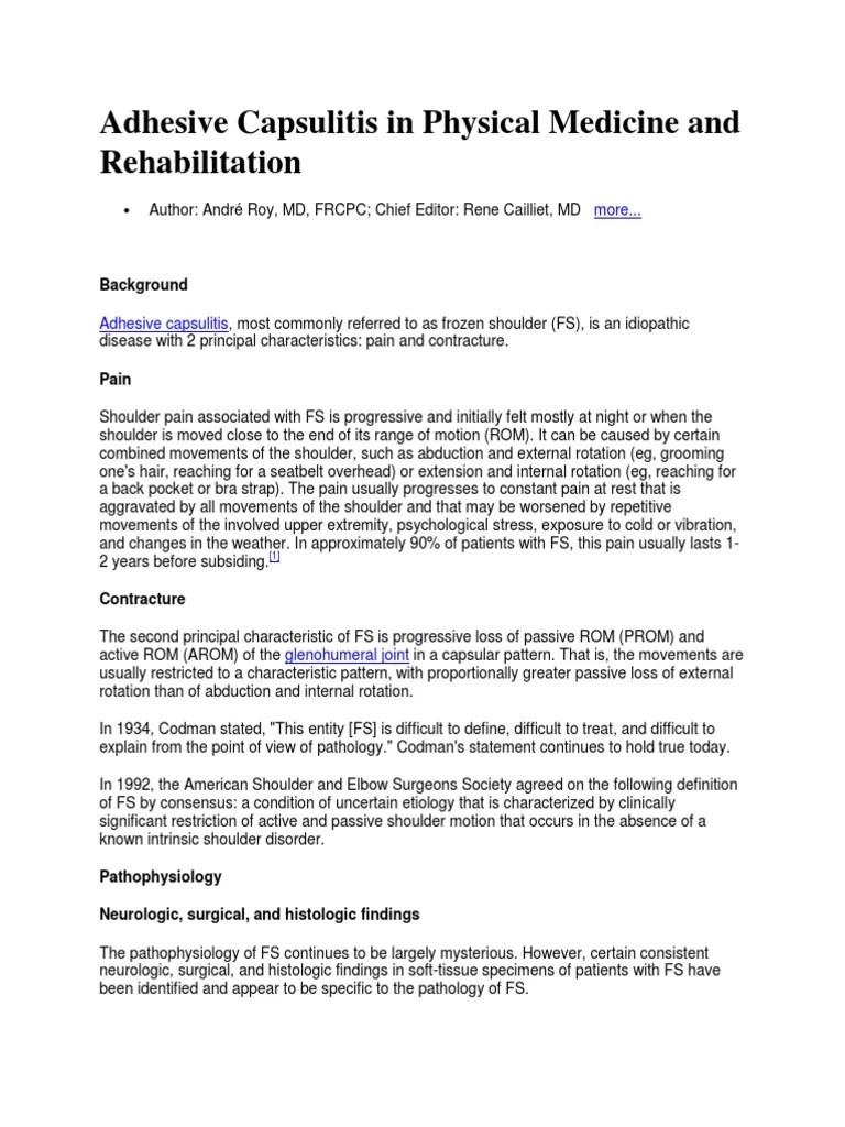 Adhesive Capsulitis in Physical Medicine and Rehabilitation