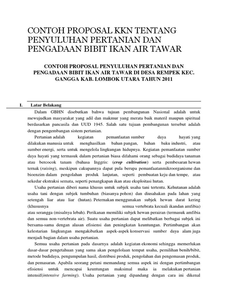 Contoh Proposal KKN Tentang Penyuluhan Pertanian Dan Pengadaan Bibit Ikan  Air Tawar | PDF
