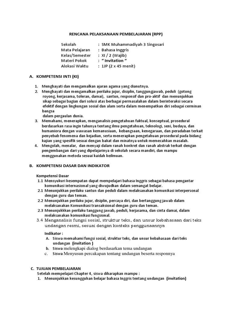 Struktur Dan Contoh Invitation Letter Materi Bahasa Inggris Kelas 11