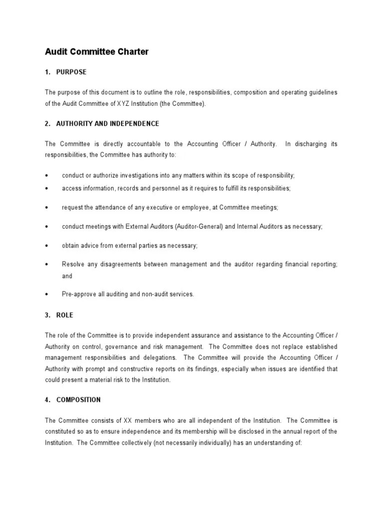 Template Audit Committee Charter PDF Internal Audit Audit Committee