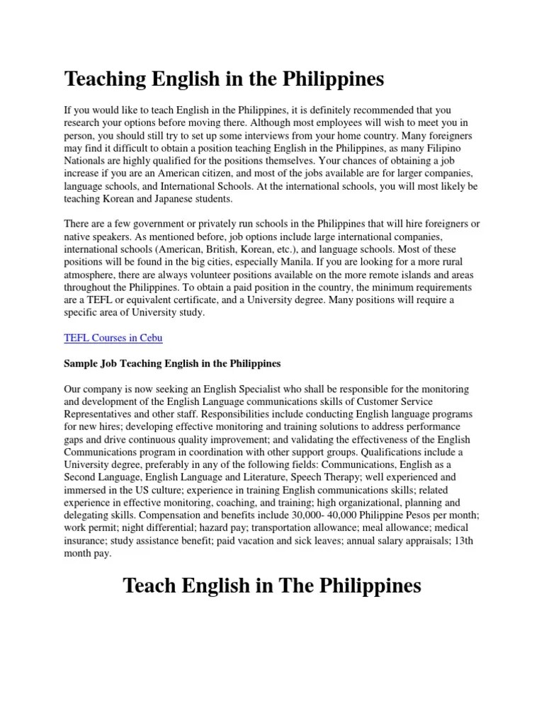 Teaching English in The Philippines PDF Teaching English As A