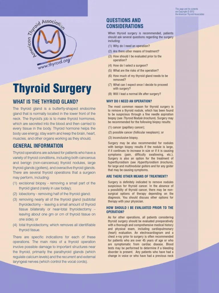 Thyroid Surgery Questions and Considerations PDF Thyroid