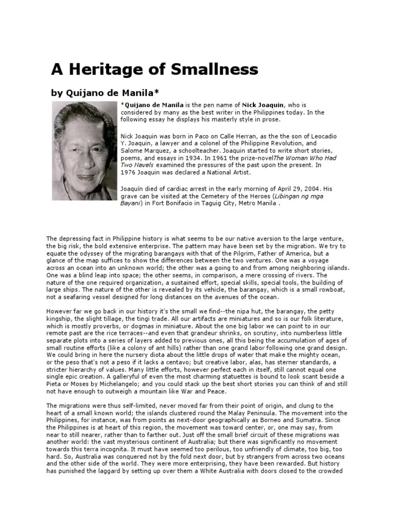 A HERITAGE OF SMALLNESS BY NICK JOAQUIN PDF