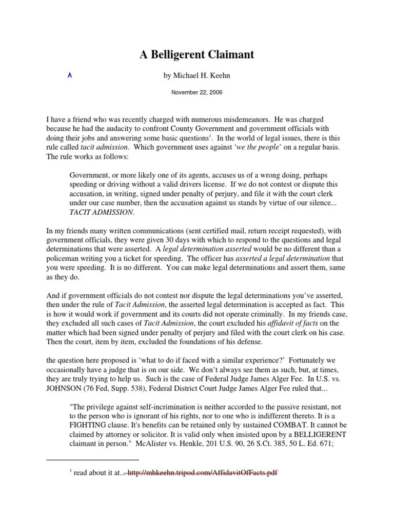 Belligerent Claimant Natural And Legal Rights Life