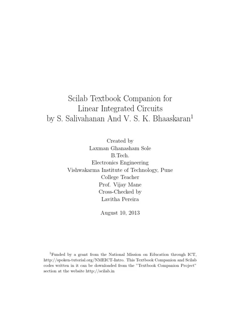 Linear Integrated Circuits S. Salivahanan and v. S. K. Bhaaskaran