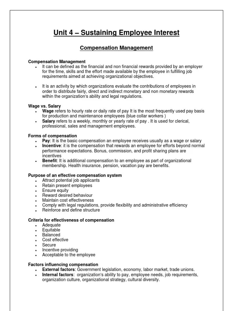 Unit 4 Sustaining Employee Interest Mentorship Employee Benefits