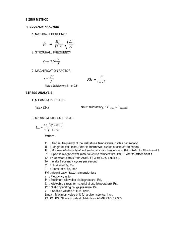 Thermowell Wake Frequency and Stress Calculation Pounds Per Square