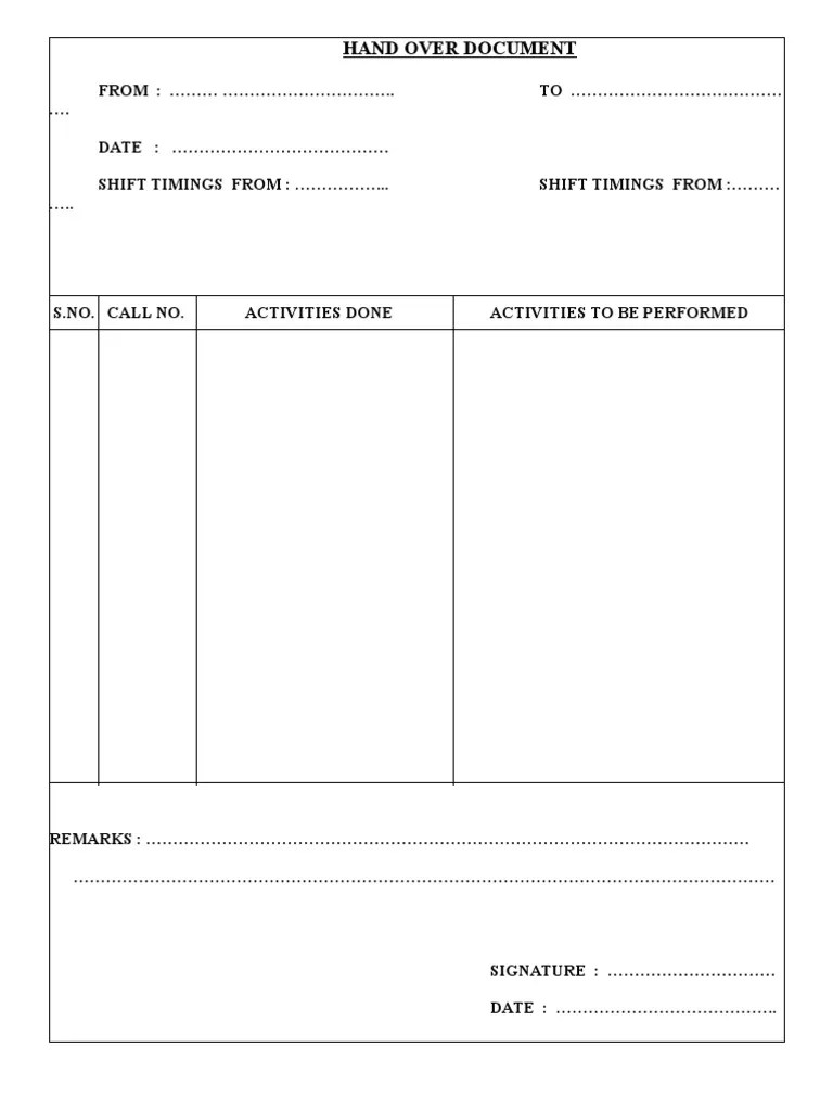handover document