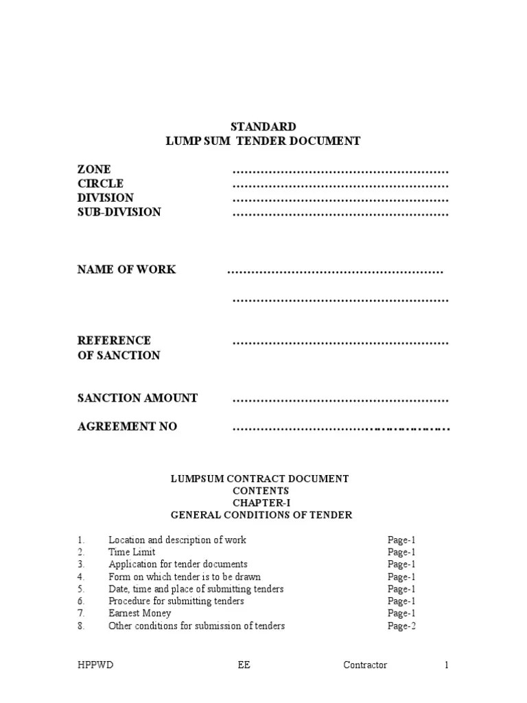 Lump Sum Tender Document Specification (Technical Standard) Government