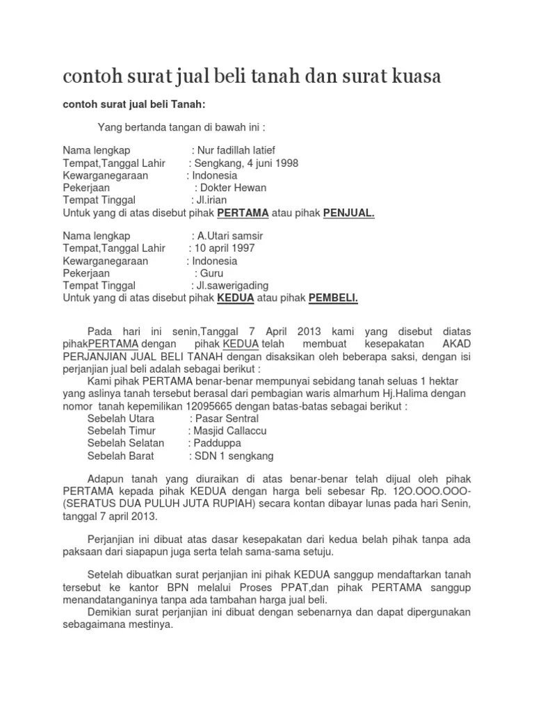 Dengan syarat dan ketentuan yang diatur dalam 9 (sembilan) pasal, berikut ini: 17 Contoh Surat Penutupan Harga Jual Beli Tanah