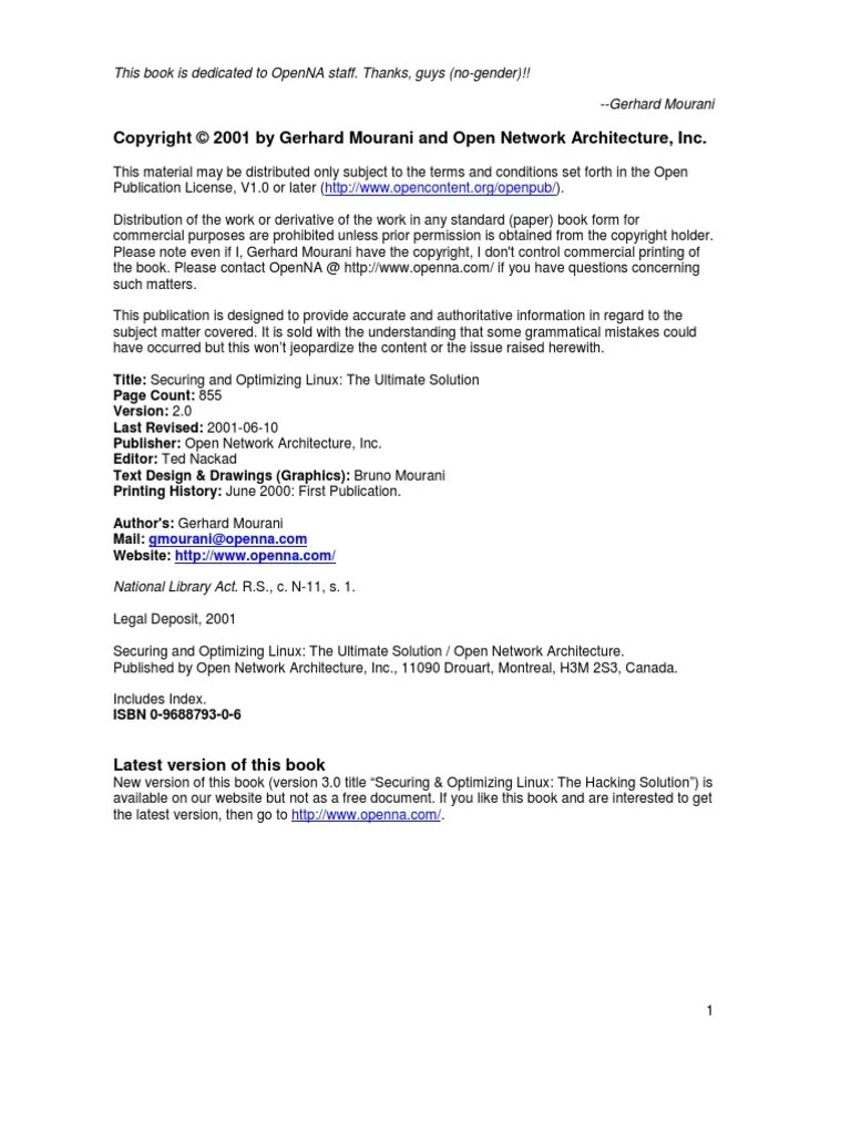 Linux Securing Optimizing Linux the Ultimate Solution v2.0 Firewall