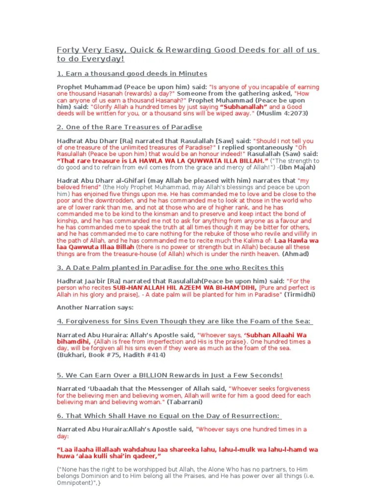 Forty Very Easy, Quick &amp; Rewarding Good Deeds for All of Us to Do