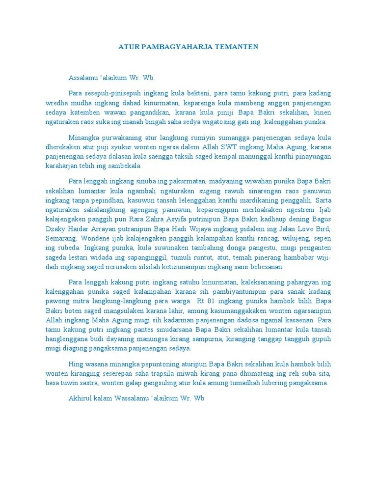 Teks pasrah temanten bahasa jawa singkat. Pasrah Temanten Putri Singkat Dengan