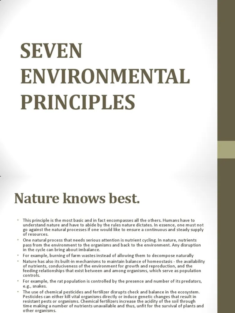 Seven Environmental Principles Renewable Resources Ecosystem