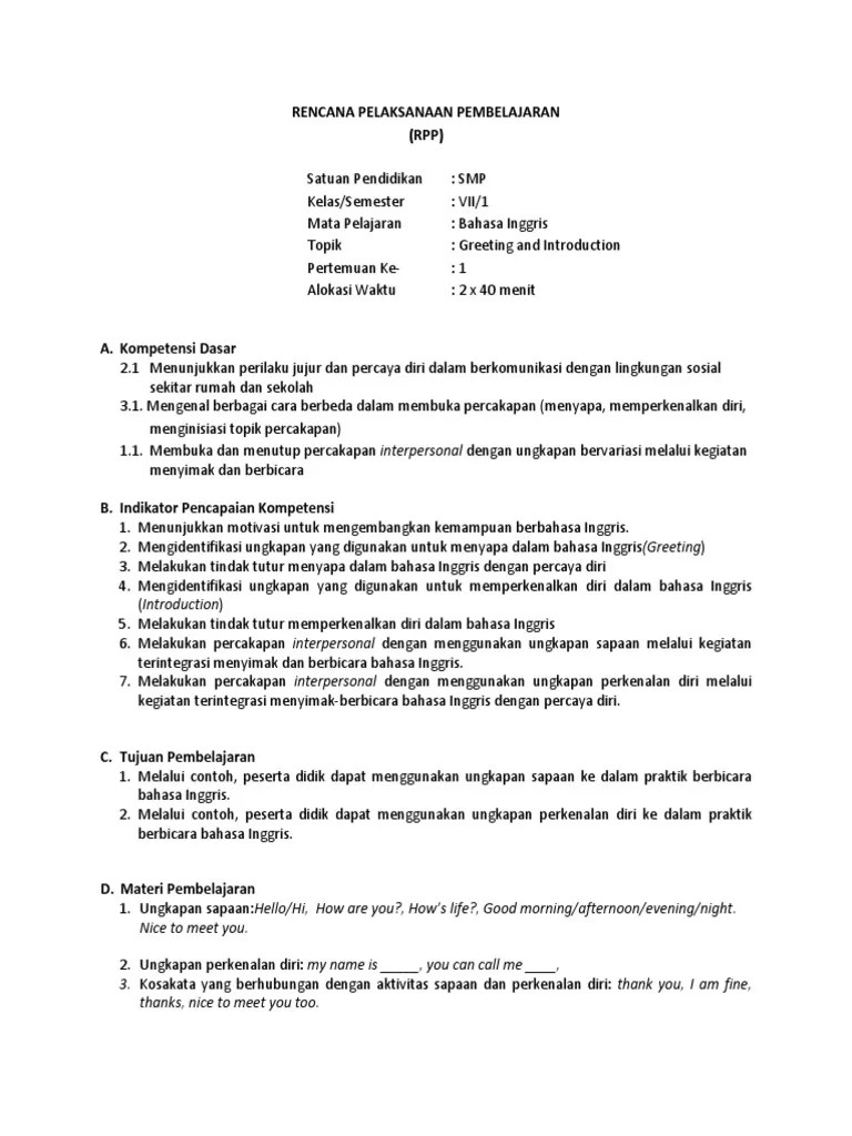 RPP Bhs Inggris SMP Kurikulum 2013 | PDF
