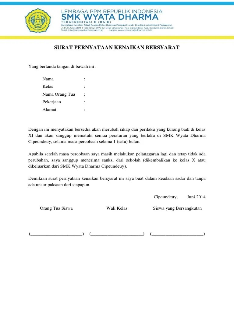 Surat Pernyataan Kenaikan Bersyarat | Pdf